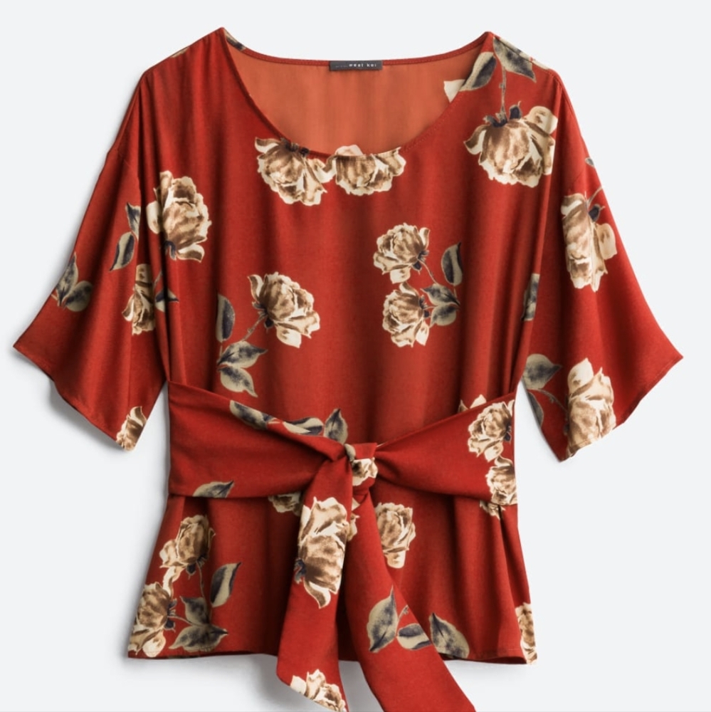 WEST KEIJulianne Tie Front BlouseXL | Burnt Orange